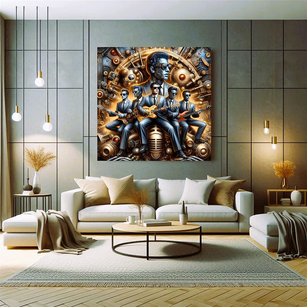Thumbnail: Mechanical Quartet metal wall art modern living room interior