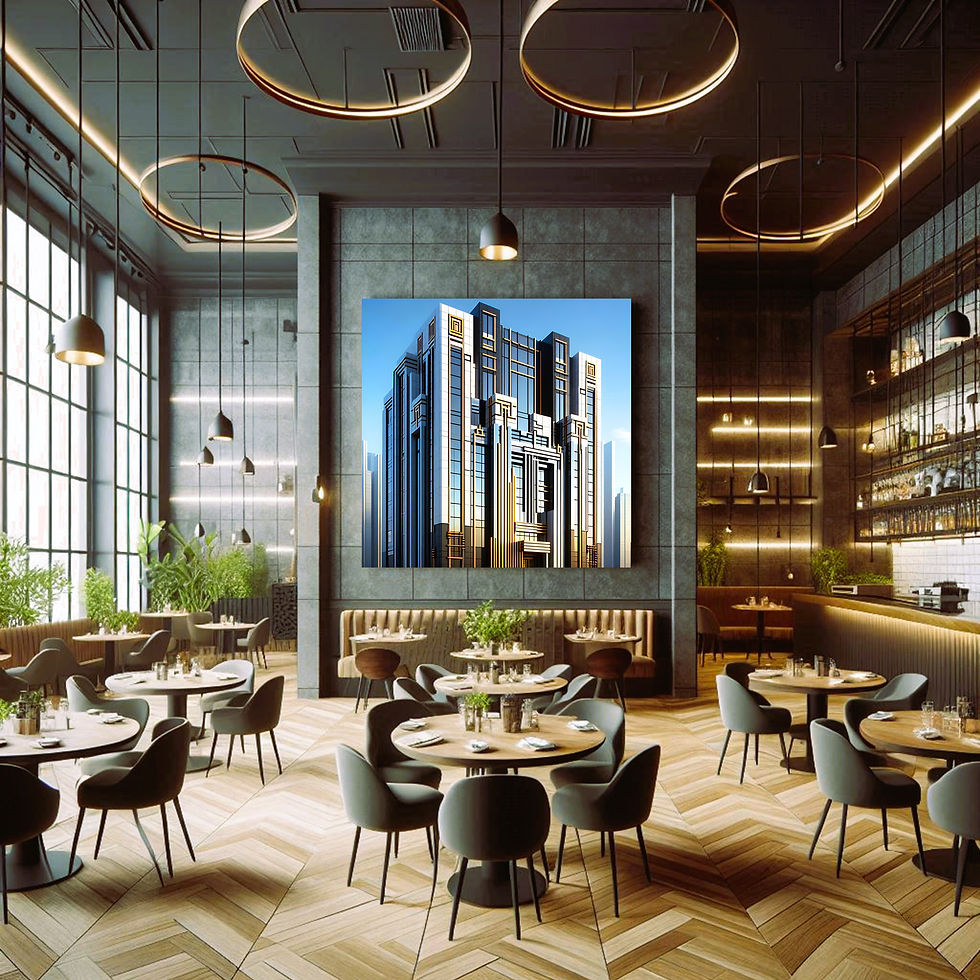 Thumbnail: Deco Tower statement wall art contemporary restaurant interior