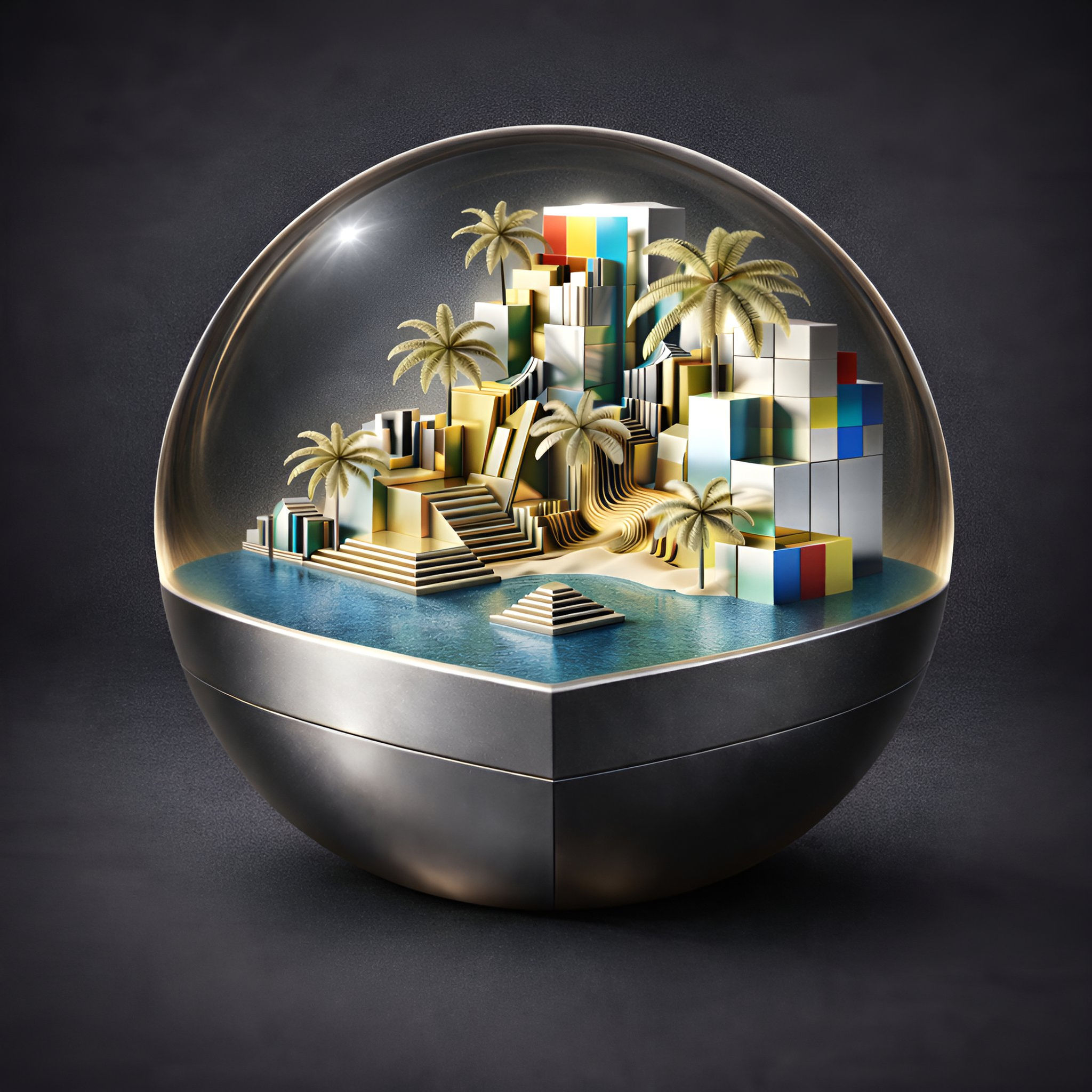 Palm Diorama Sphere aluminium dibond wall art 60x60 cm metal print