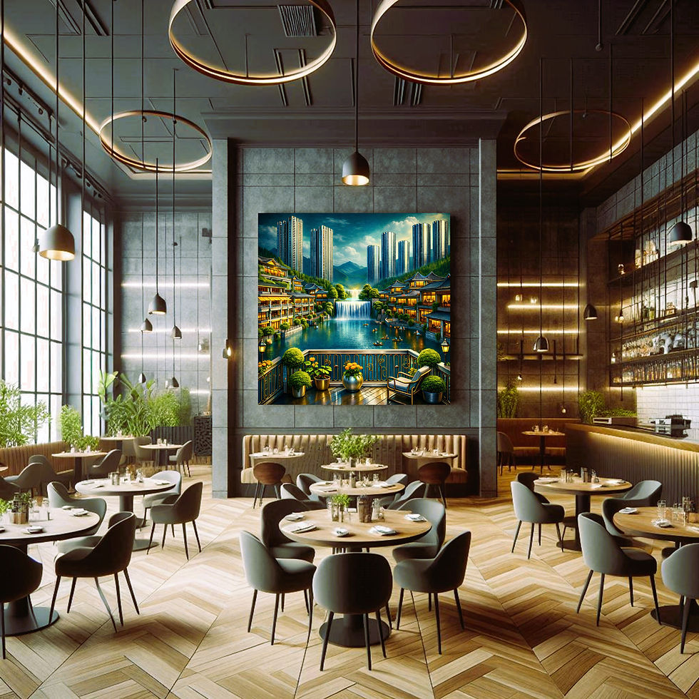 Thumbnail: Emerald Cascade City statement wall art contemporary restaurant interior