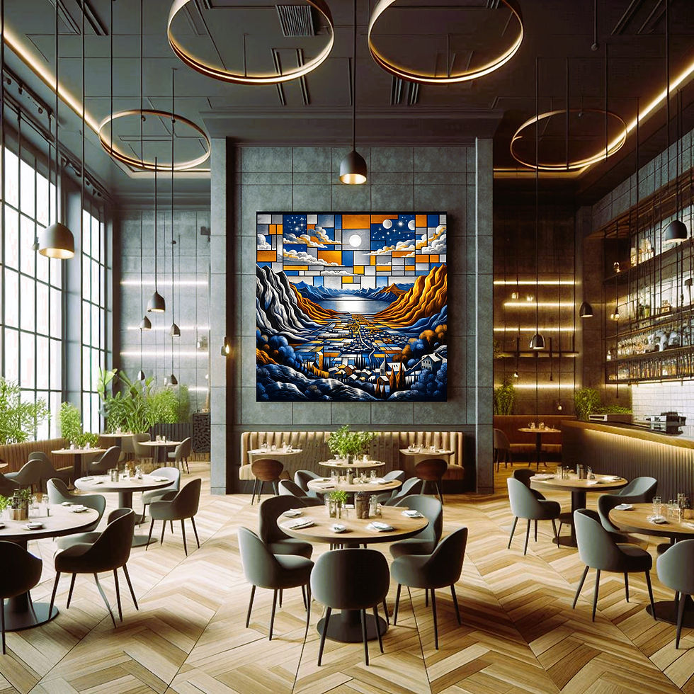 Thumbnail: Mosaic Horizon statement wall art contemporary restaurant interior
