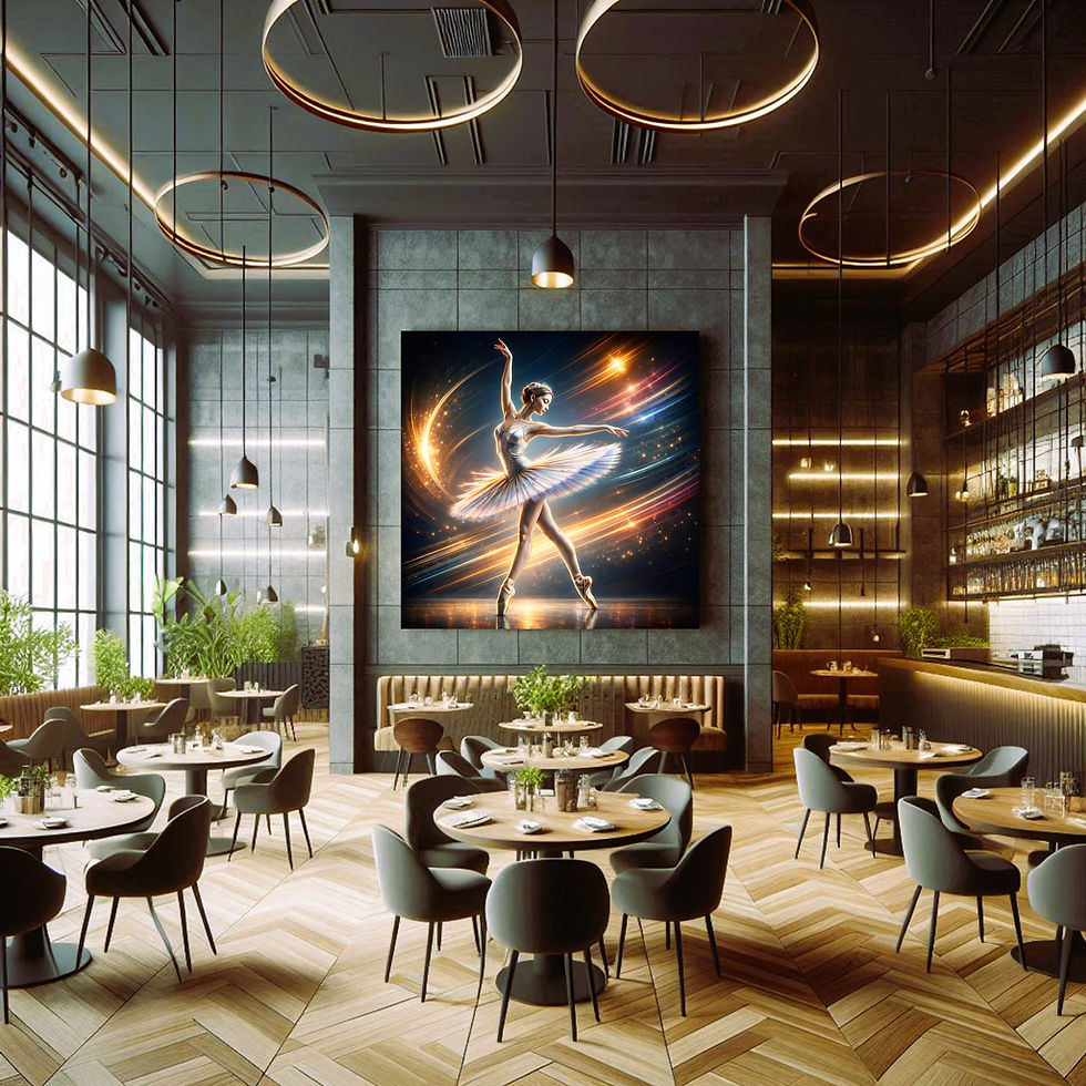 Thumbnail: Celestial Ballet statement wall art contemporary restaurant interior