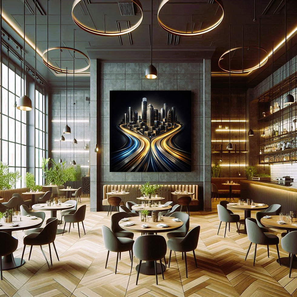Thumbnail: Radiant City Exchange statement wall art contemporary restaurant interior