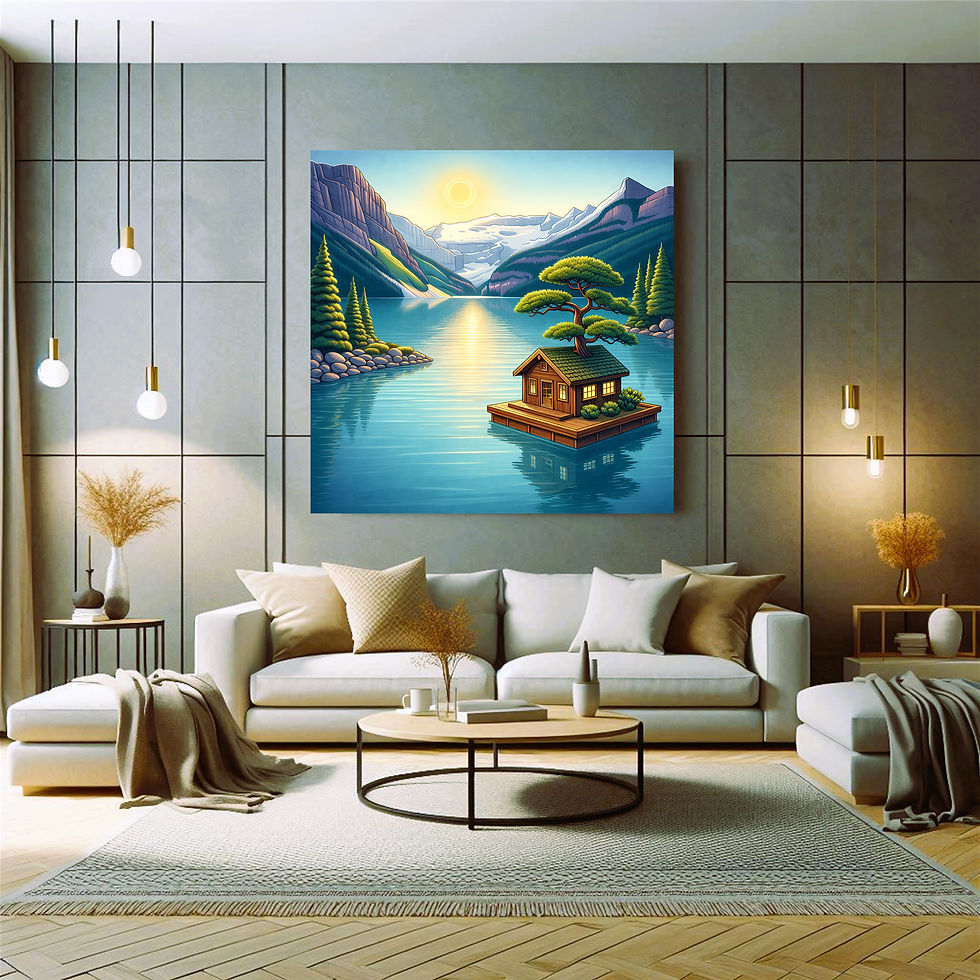 Thumbnail: Floating Lake Cabin Metal Wall Art | Arven Studio