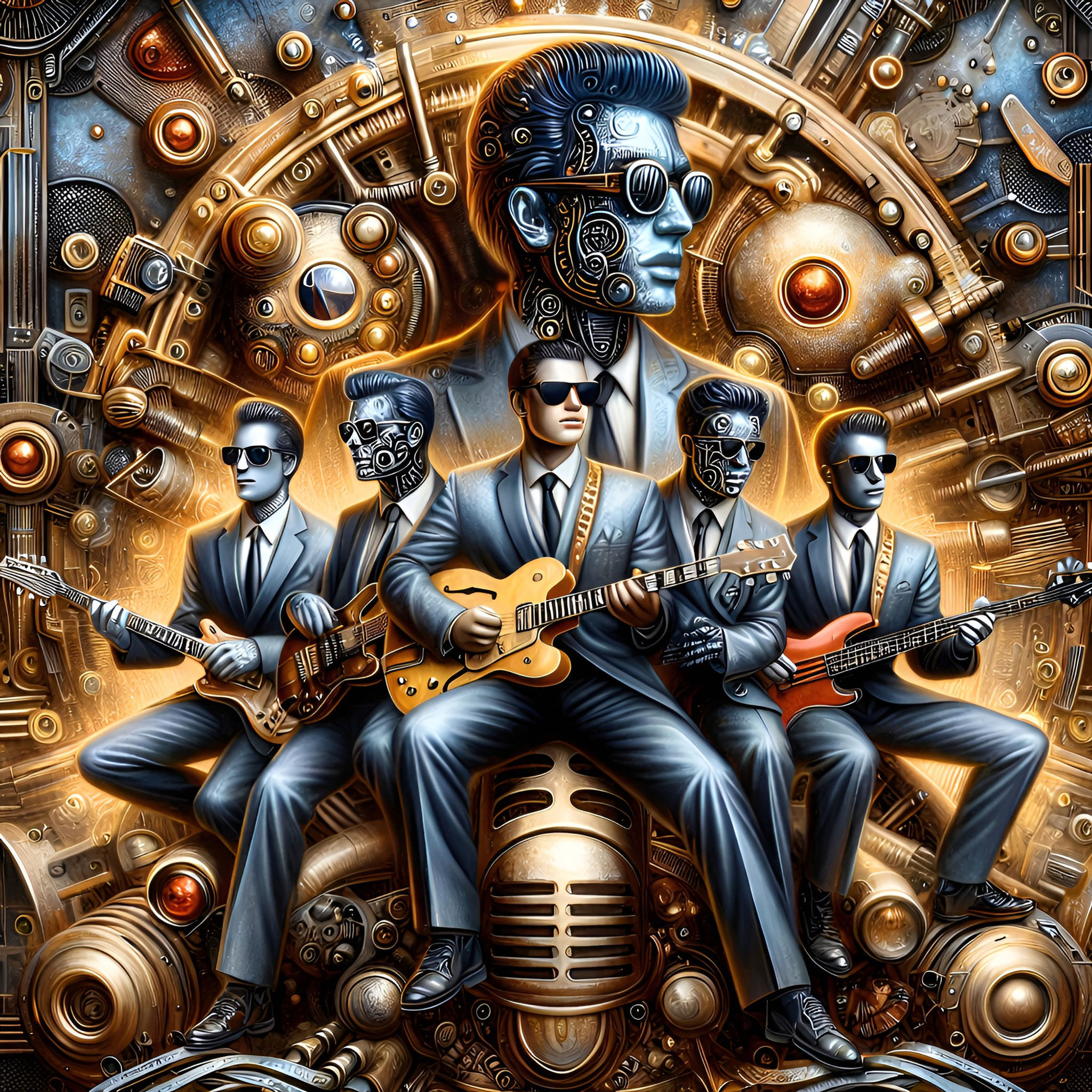 Mechanical Quartet aluminium dibond wall art 60x60 cm metal print