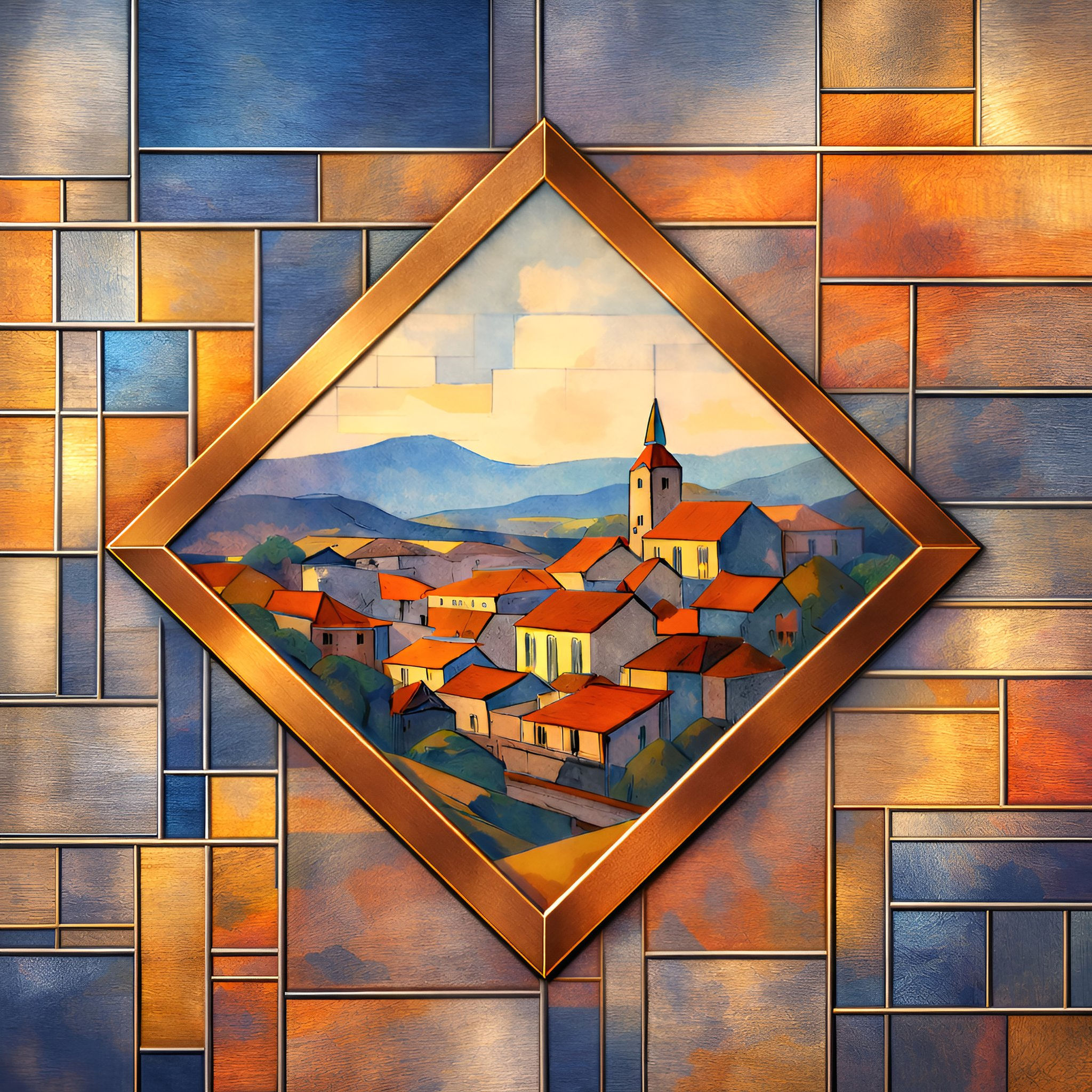 Framed Village Vista Metal Wall Art | Arven Studio