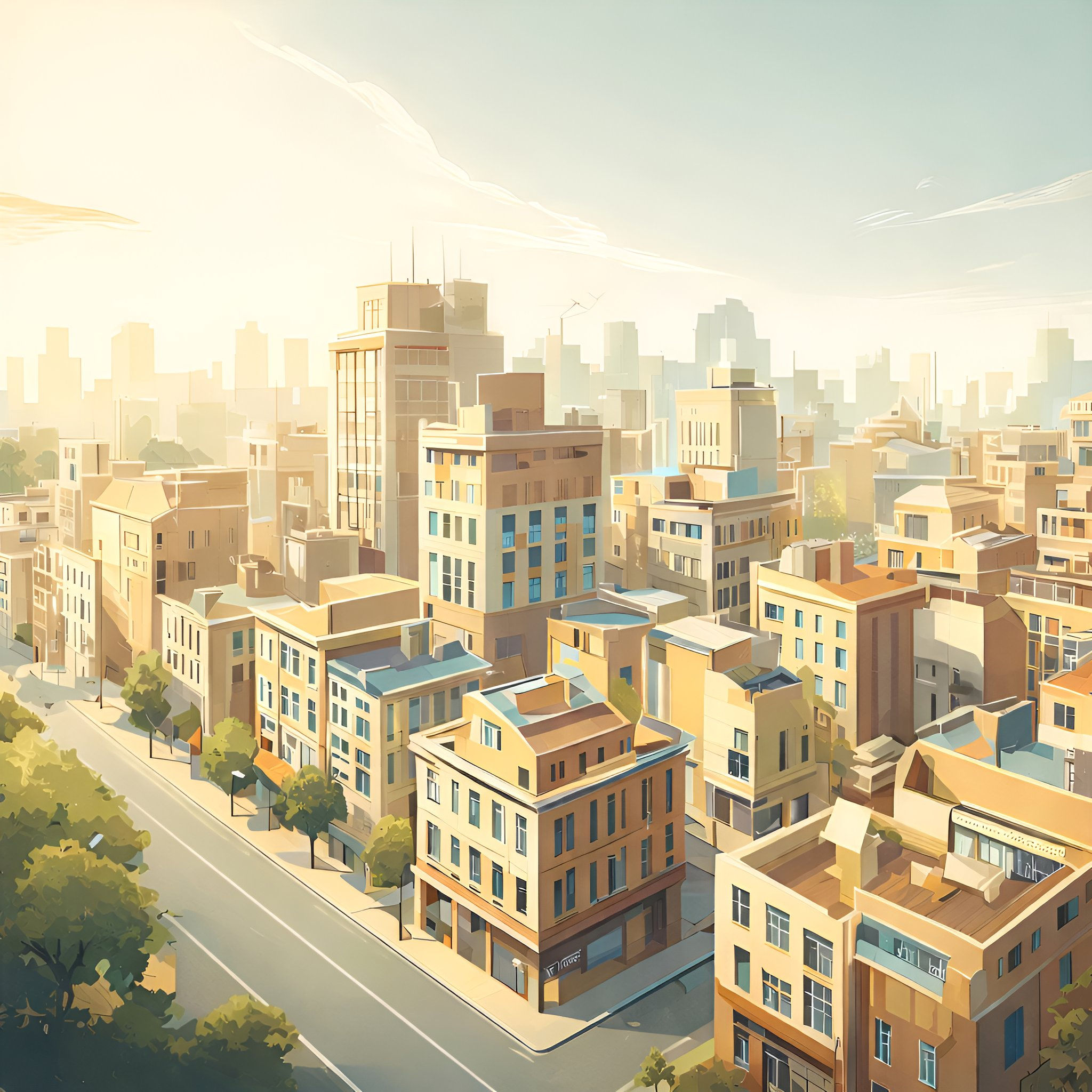 Sunlit City Blocks Metal Wall Art | Arven Studio