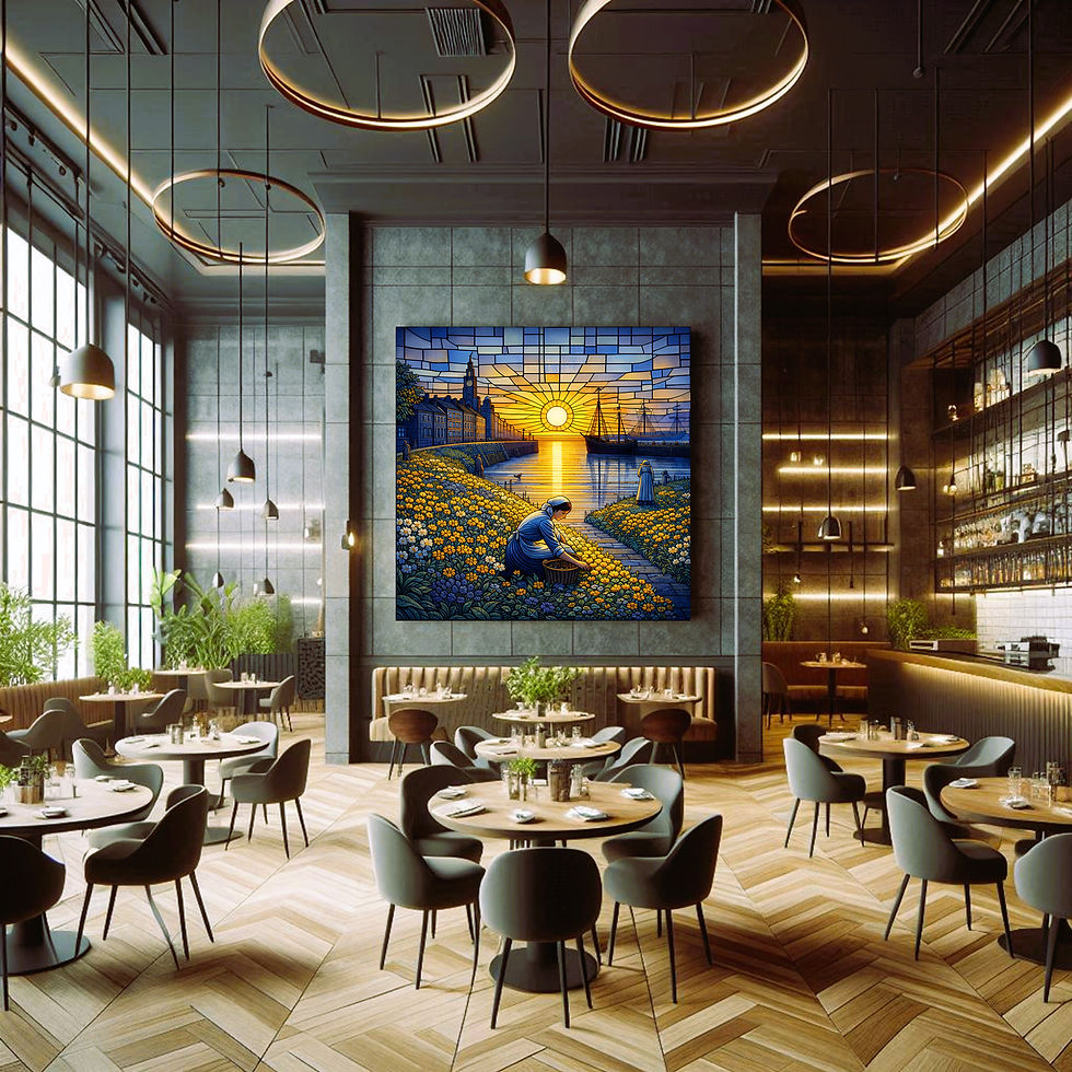 Thumbnail: Golden Harbour statement wall art contemporary restaurant interior