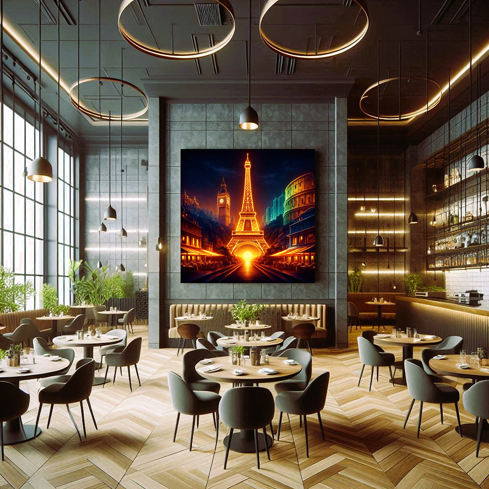 Thumbnail: Neon Metropolis statement wall art contemporary restaurant interior