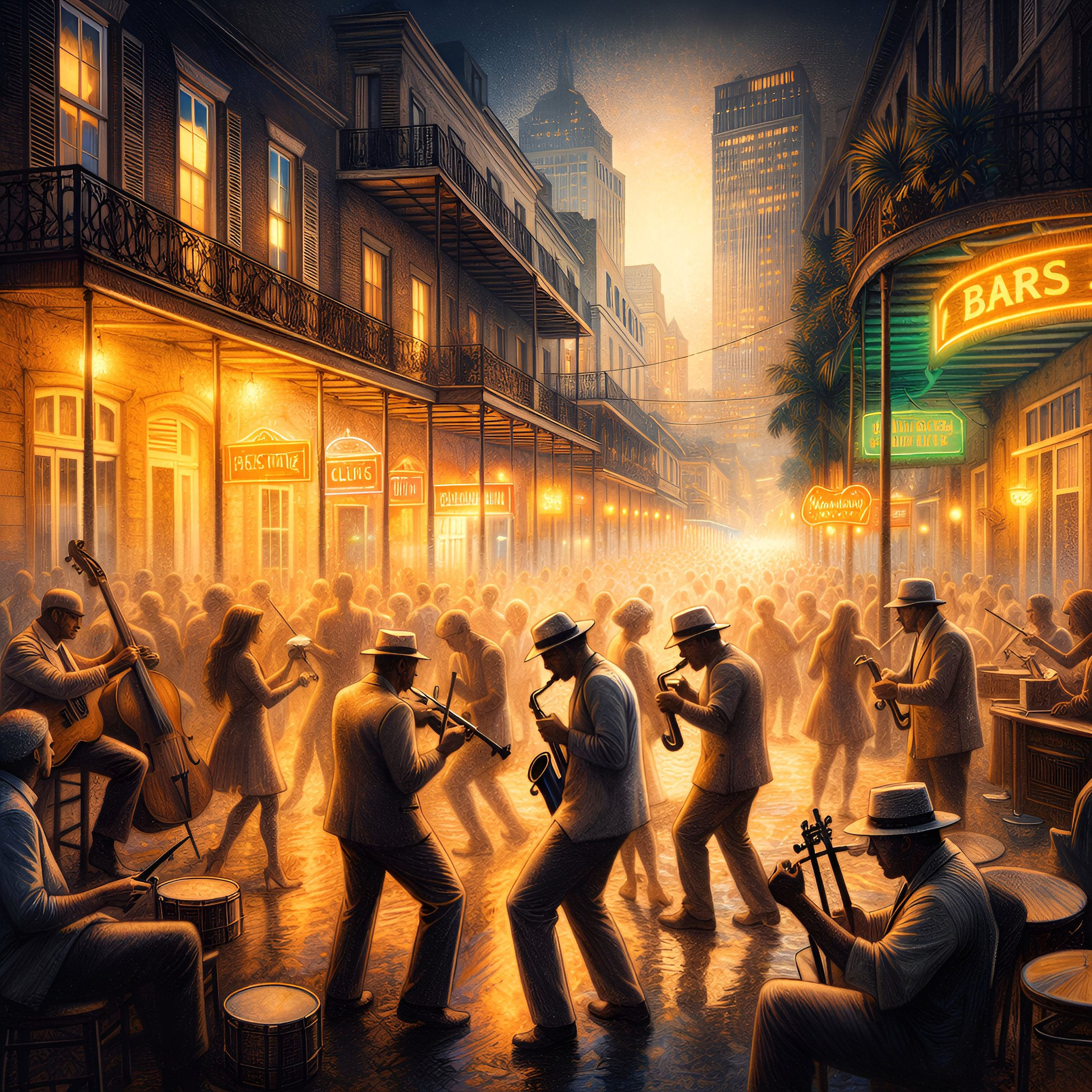 Midnight Jazz Street aluminium dibond wall art 60x60 cm metal print