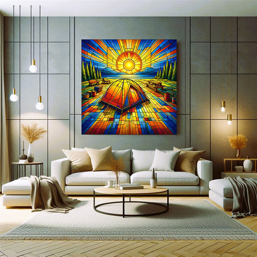 Thumbnail: Radiant Camp metal wall art modern living room interior