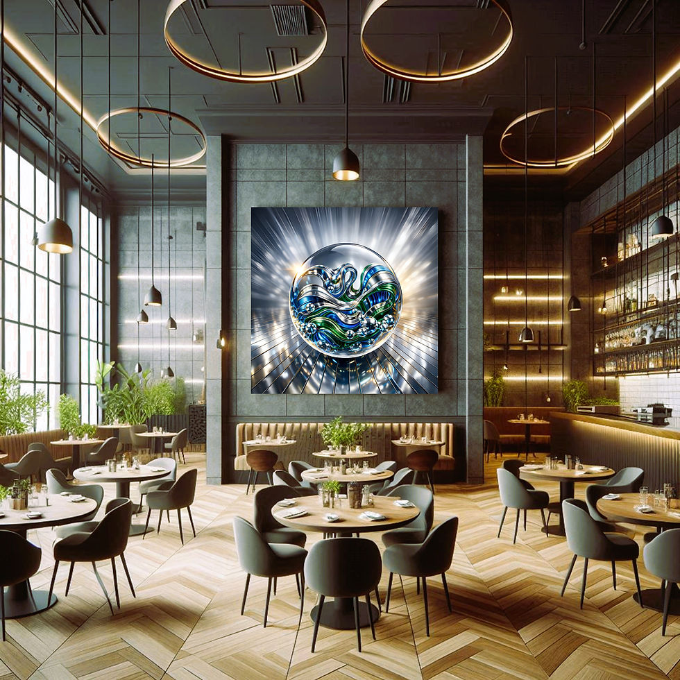 Thumbnail: Chromatic Sphere statement wall art contemporary restaurant interior
