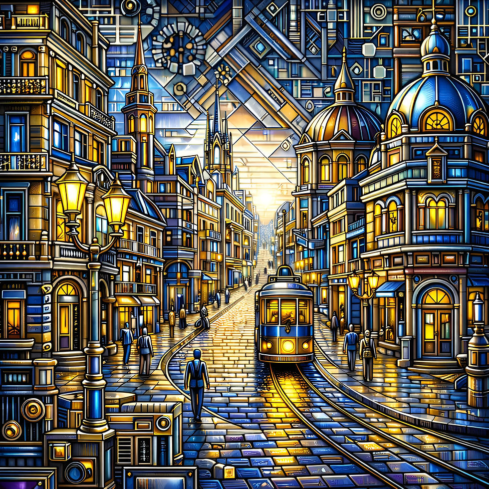 Amber Tram Avenue aluminium dibond wall art 60x60 cm metal print