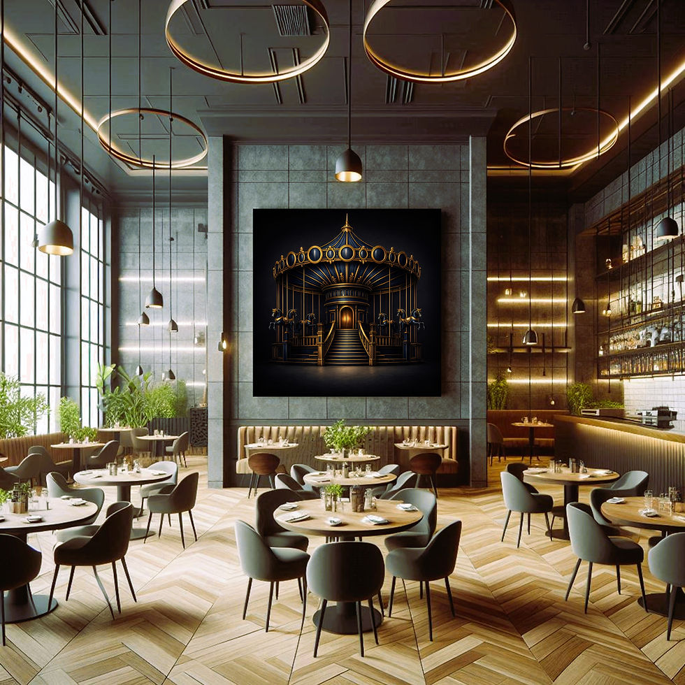 Thumbnail: Midnight Carousel statement wall art contemporary restaurant interior