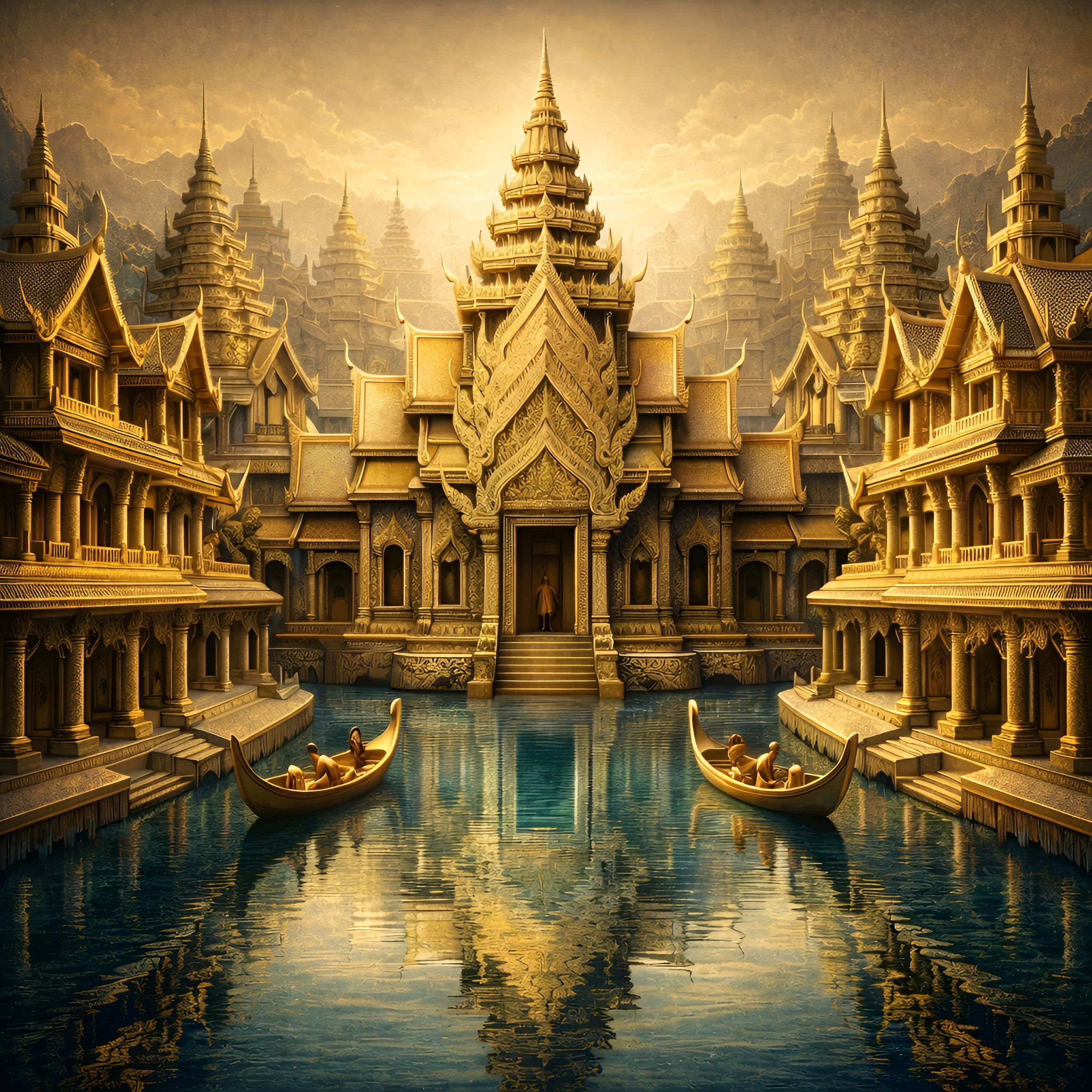 Golden Canal Temple aluminium dibond wall art 60x60 cm metal print