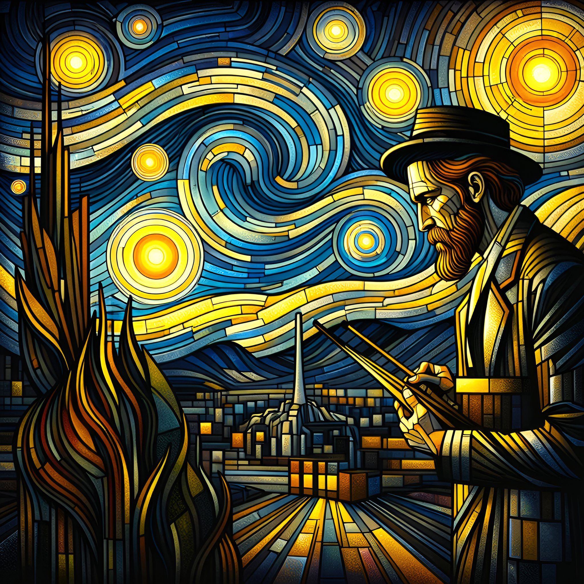 Nocturne Painter aluminium dibond wall art 60x60 cm metal print