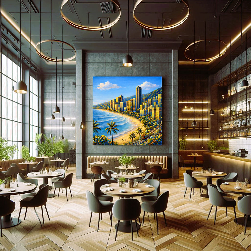Thumbnail: Coastal Skyline with Palm Promenade Metal Wall Art | Arven Studio