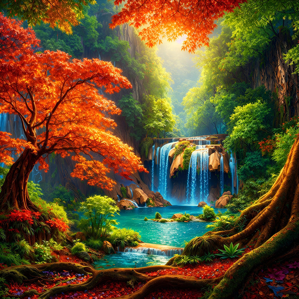 Autumn Cascade aluminium dibond wall art 60x60 cm metal print