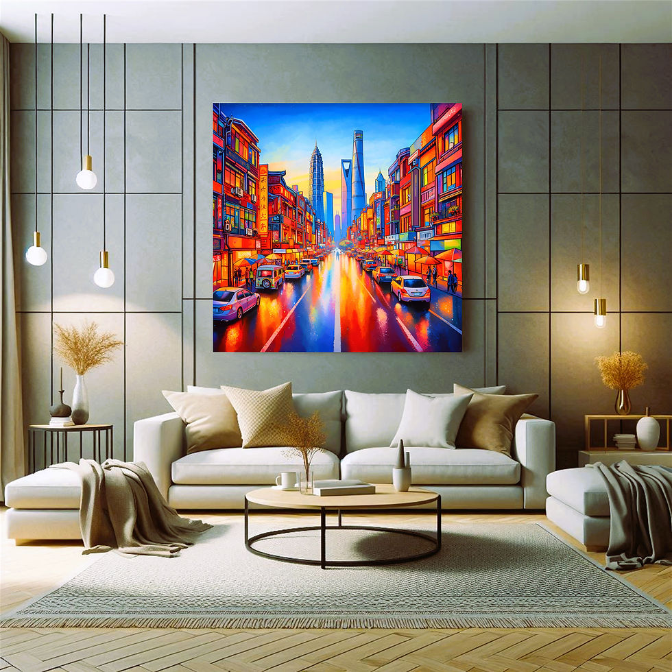 Thumbnail: Neon Boulevard metal wall art modern living room interior