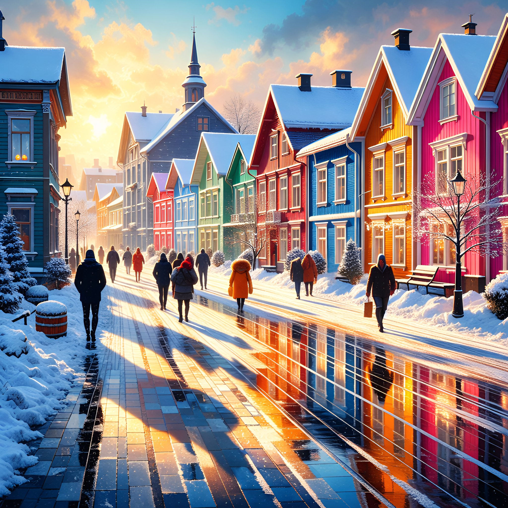 Winter Colour Street Metal Wall Art | Arven Studio