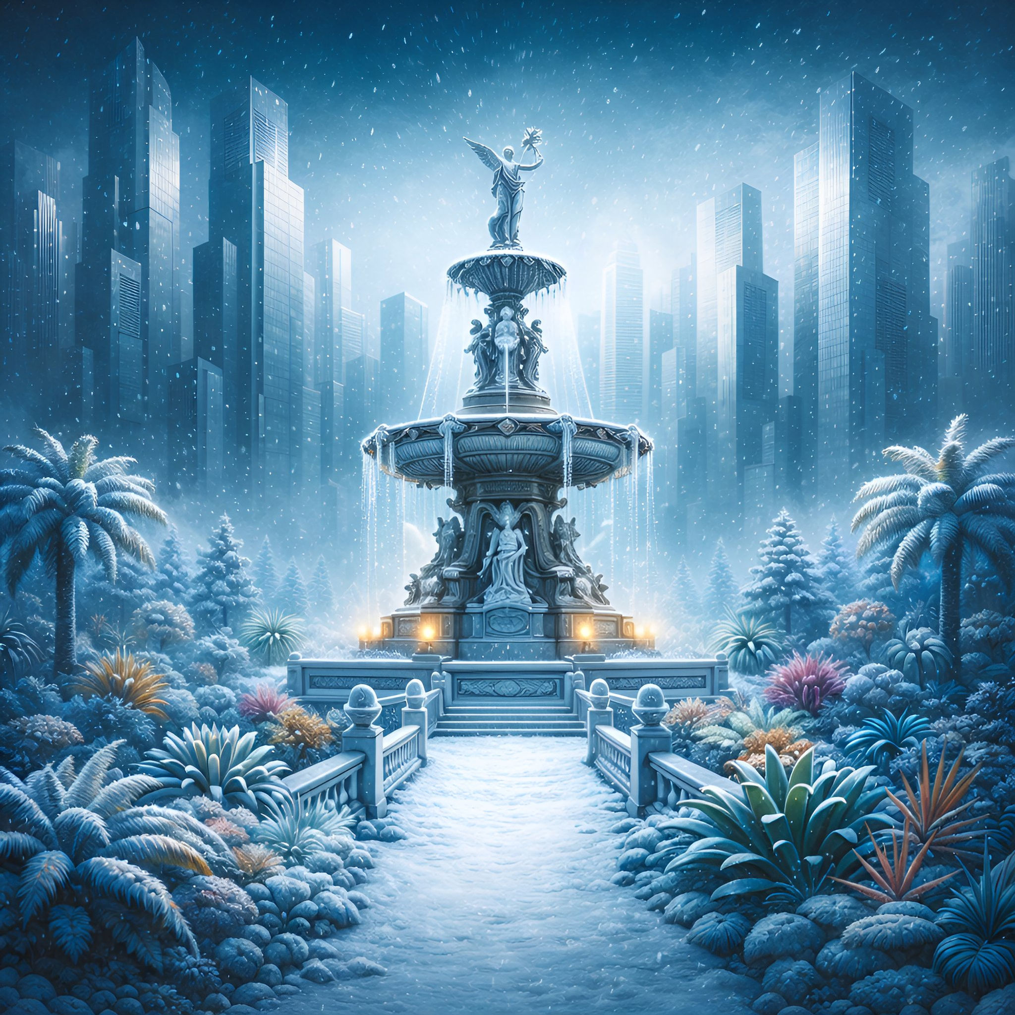 Winter Fountain aluminium dibond wall art 60x60 cm metal print