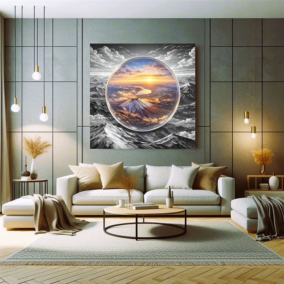 Thumbnail: Orbital Sunrise metal wall art modern living room interior