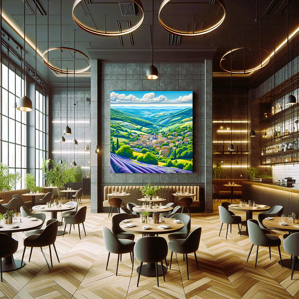 Thumbnail: Lavender Valley statement wall art contemporary restaurant interior