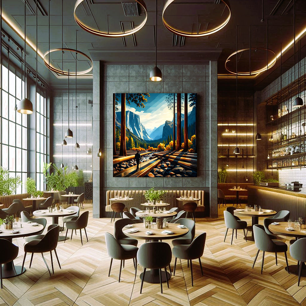 Thumbnail: Valley Passage statement wall art contemporary restaurant interior