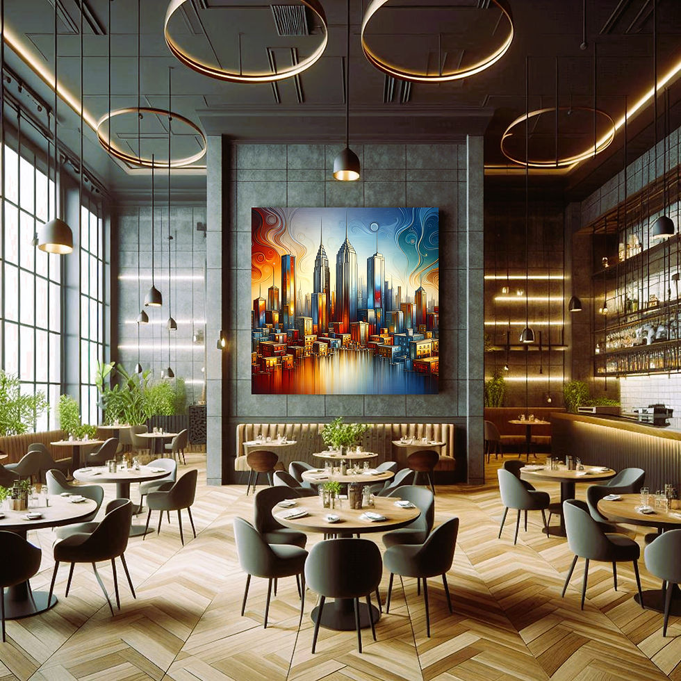 Thumbnail: Radiant Skyline statement wall art contemporary restaurant interior