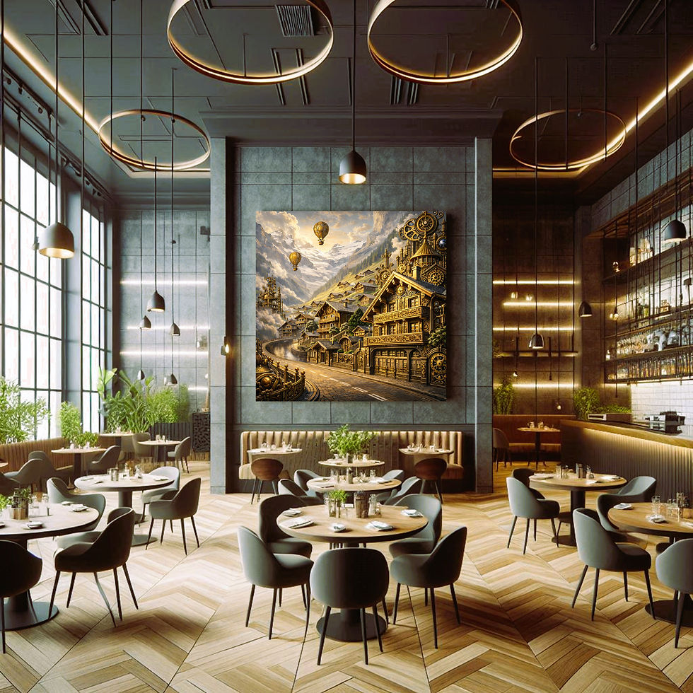Thumbnail: Golden Alpine Passage statement wall art contemporary restaurant interior