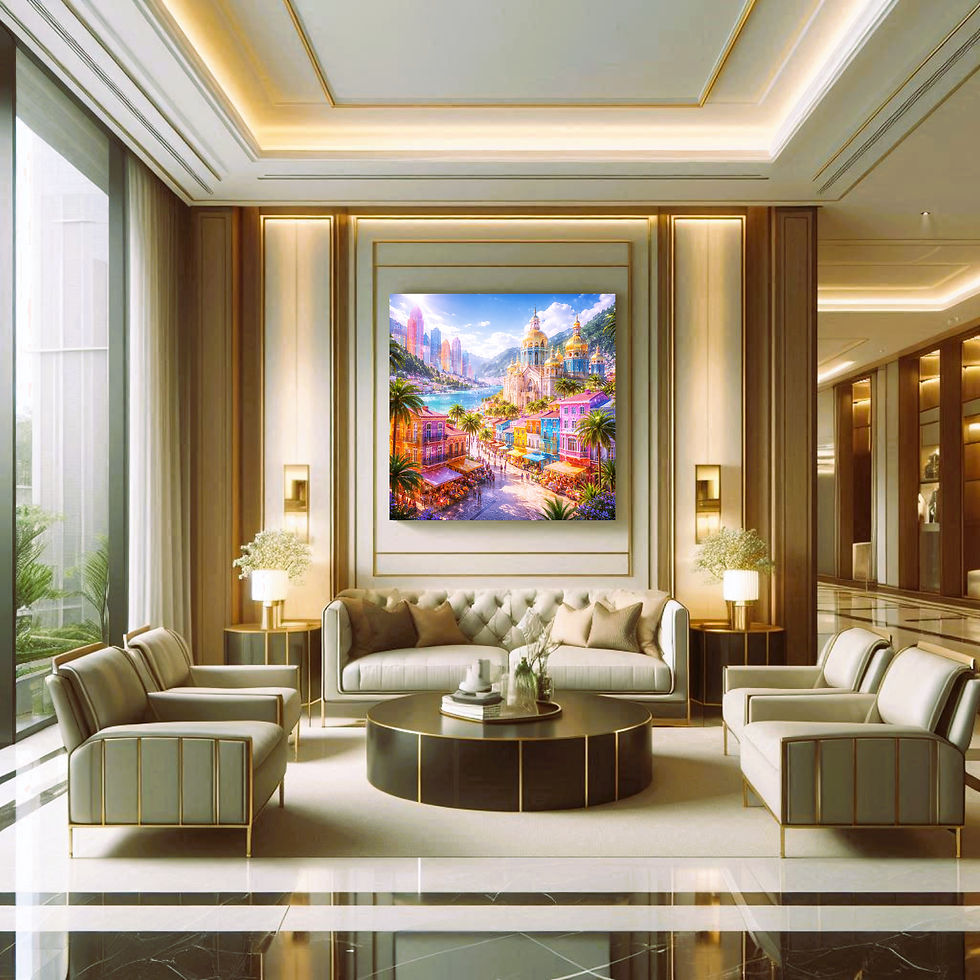 Thumbnail: Sunlit Coastal City office wall art contemporary workspace interior