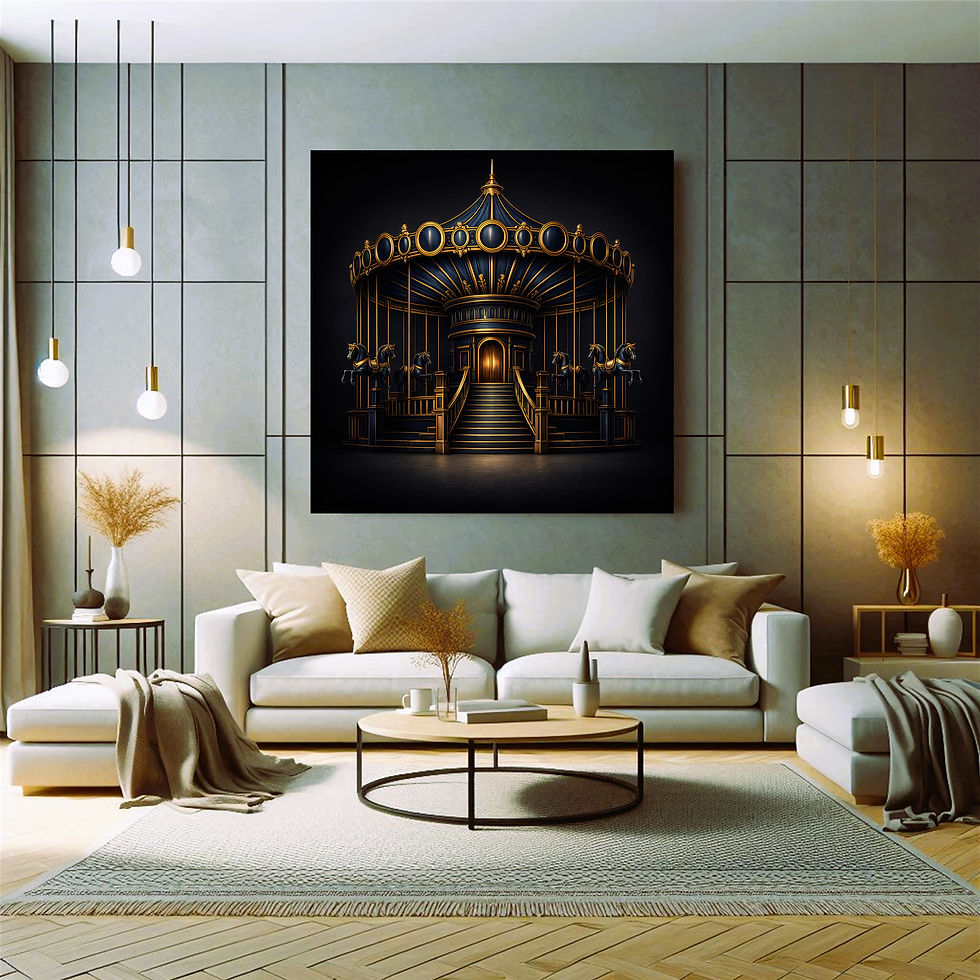 Thumbnail: Midnight Carousel metal wall art modern living room interior