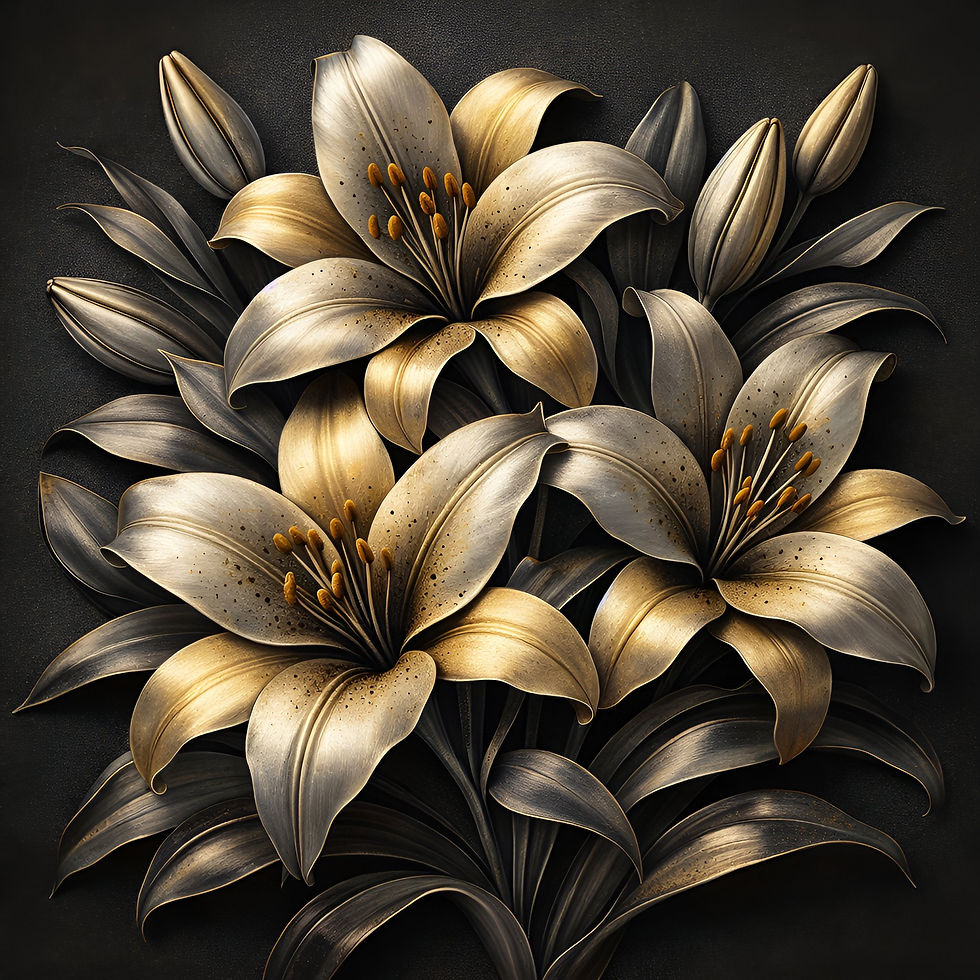 Golden Lilies aluminium dibond wall art 60x60 cm metal print