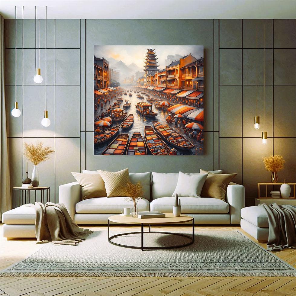 Thumbnail: Amber Canal metal wall art modern living room interior