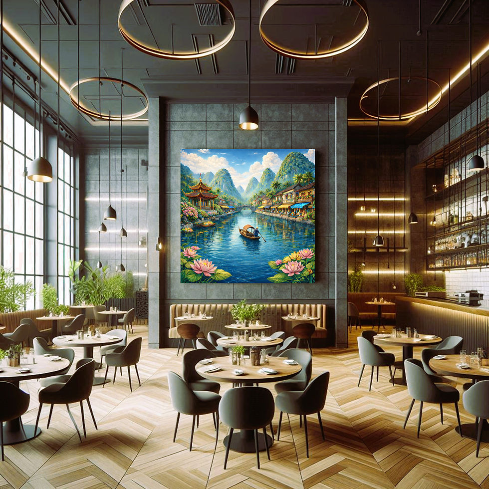 Thumbnail: Lotus Passage statement wall art contemporary restaurant interior