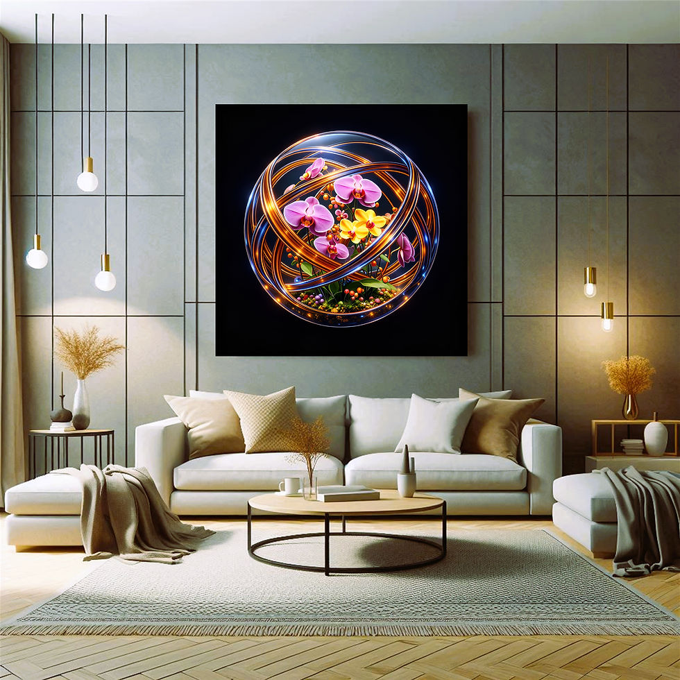 Thumbnail: Orchid Orbit metal wall art modern living room interior