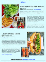 Sample page from the Phu Quoc Food Map featuring sizzling bánh xèo rice crepes and crispy pork belly bánh mì — two standout street foods from the island