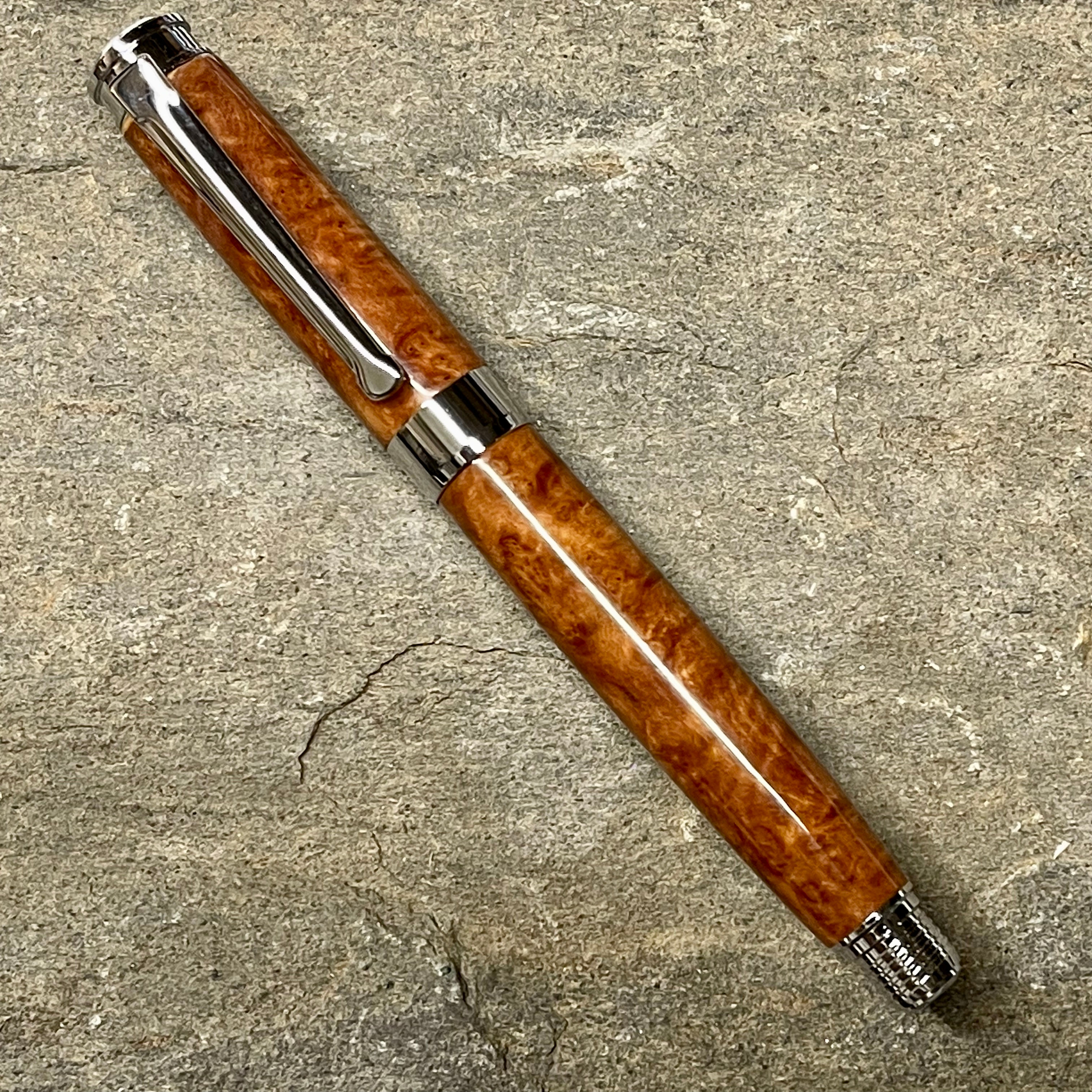 Gorgeous Brown Mallee Burl Wood on Chrome Fountain Pen