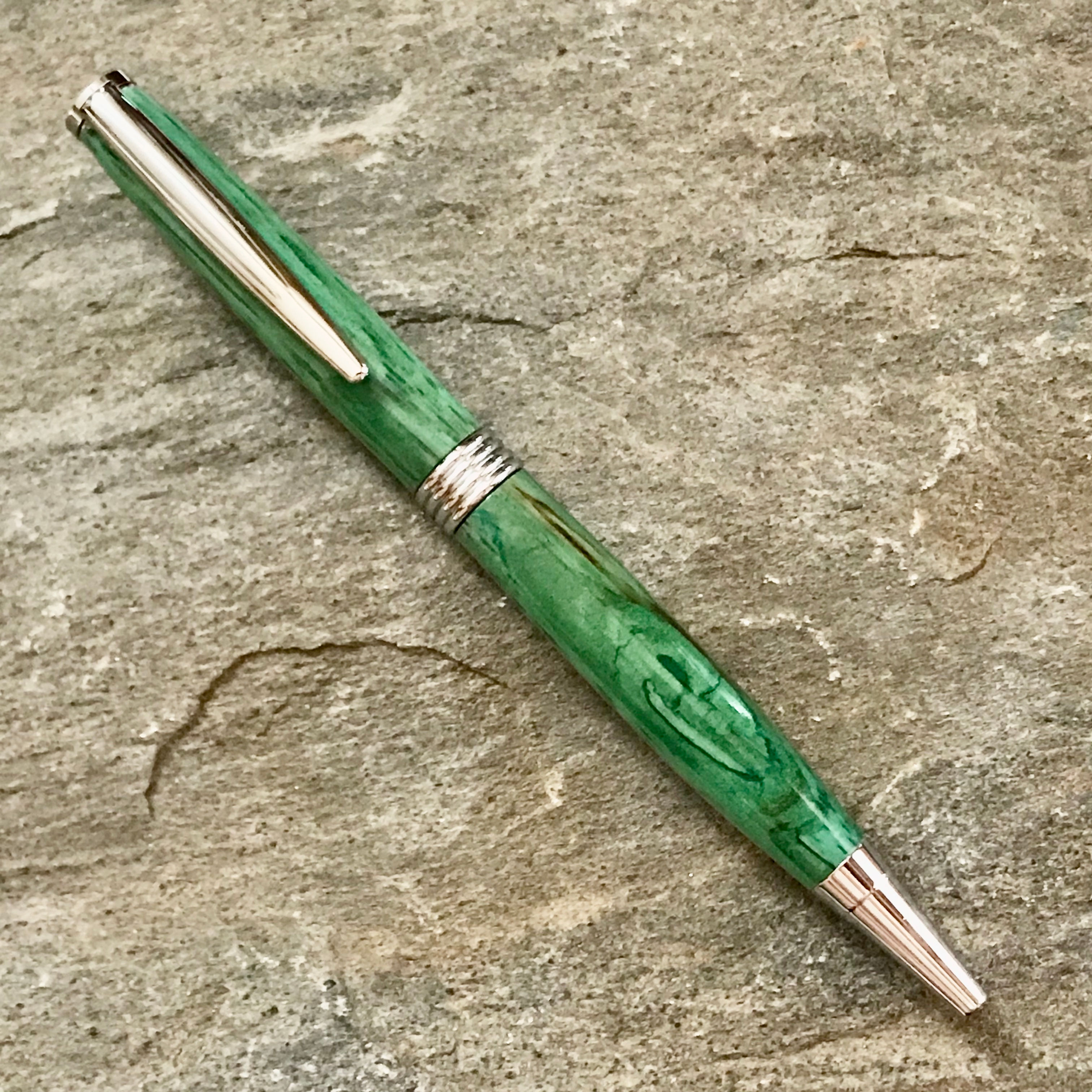 Seafoam Green Spalted Maple on Chrome Ballpoint