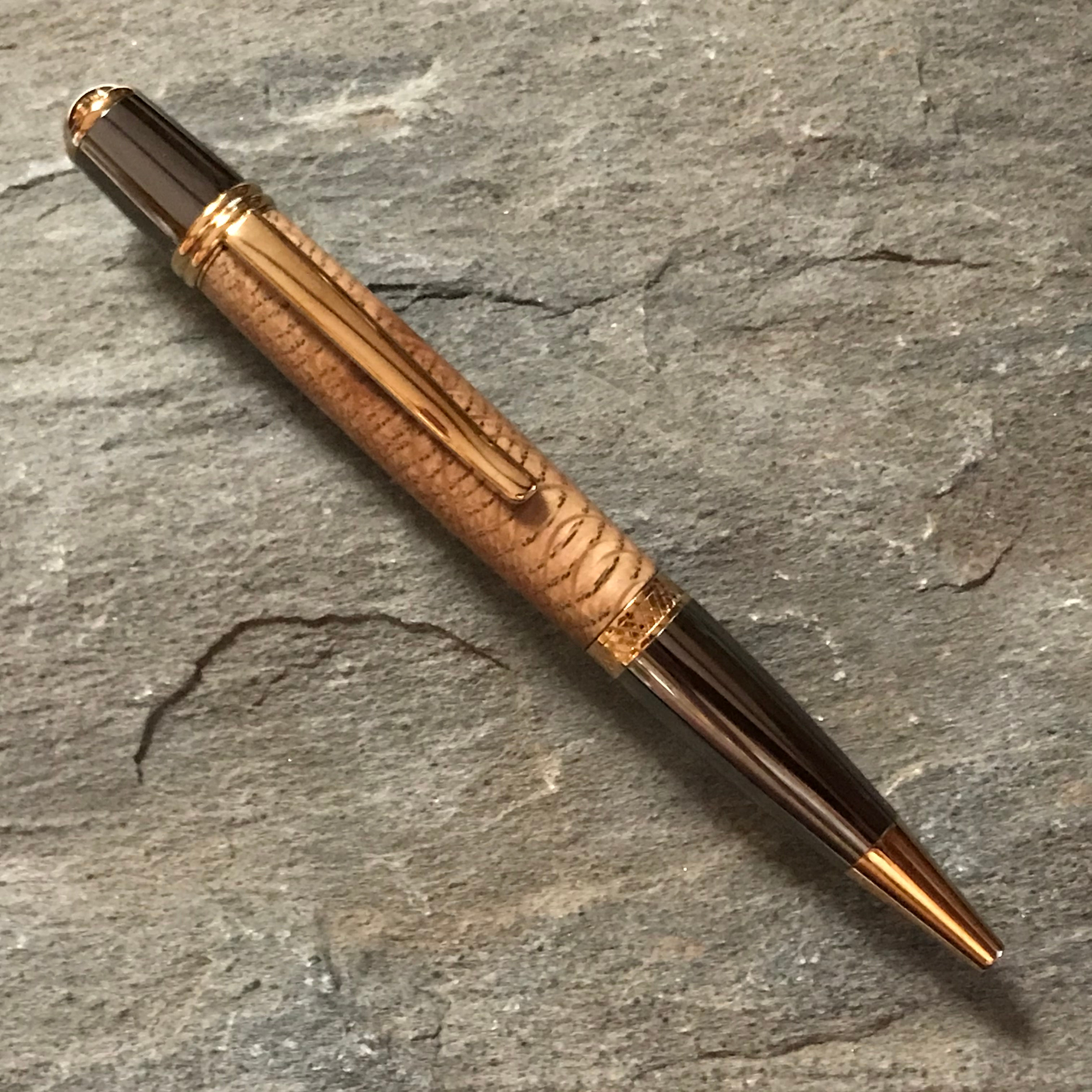 Crosscut Barrel Stave on Gunmetal and Gold Ballpoint