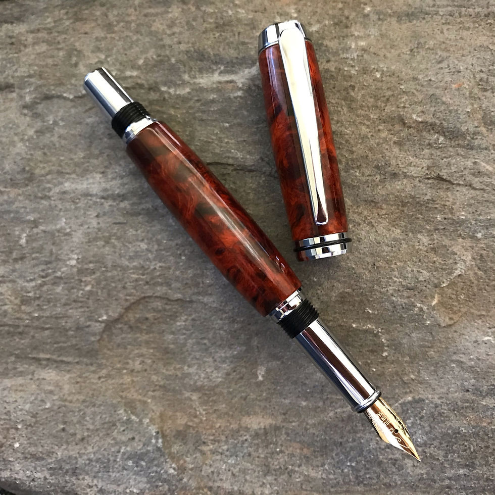 Thumbnail: Stunning Amboyna Burl Wood on Chrome Fountain Pen