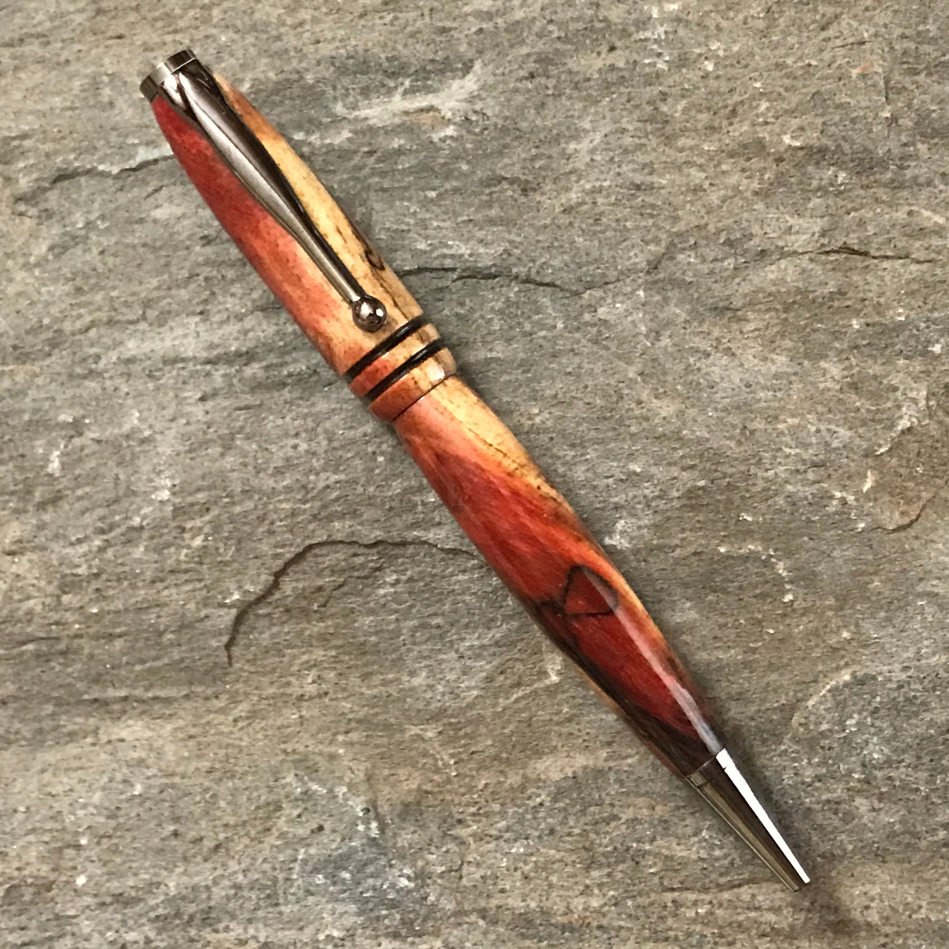 Texas Pecan with Red on Gunmetal Ballpoint