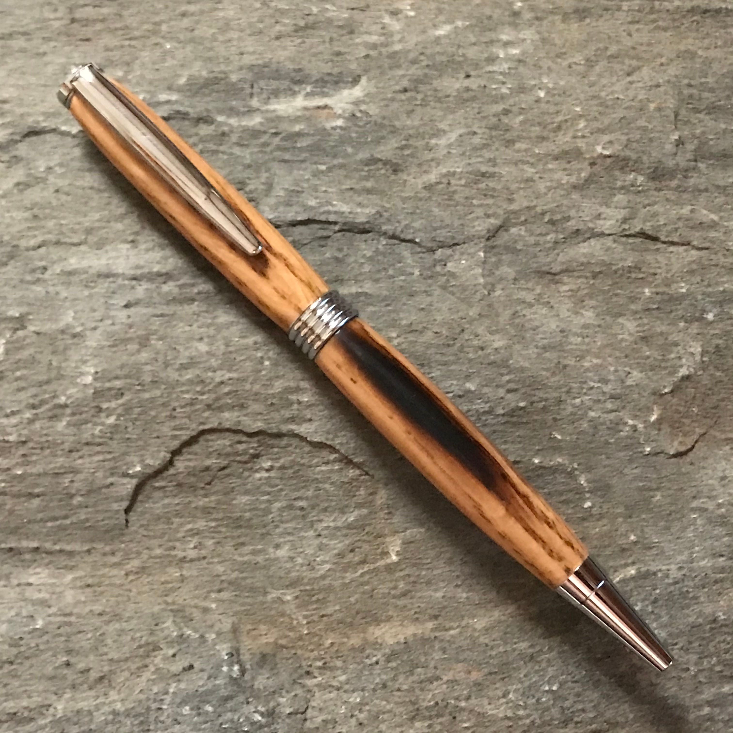 Barrel Stave with Char on Chrome Ballpoint