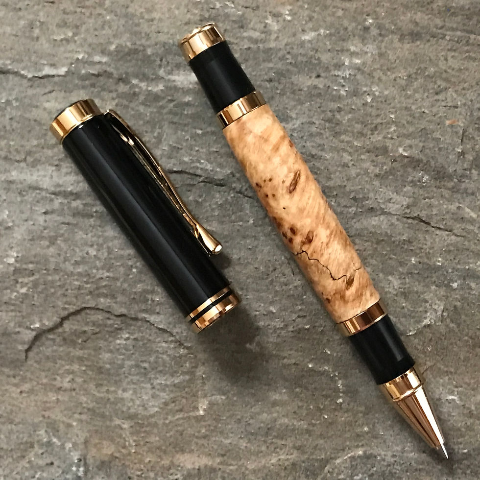 Thumbnail: Spalted Maple Burl on Black and Gold Rollerball