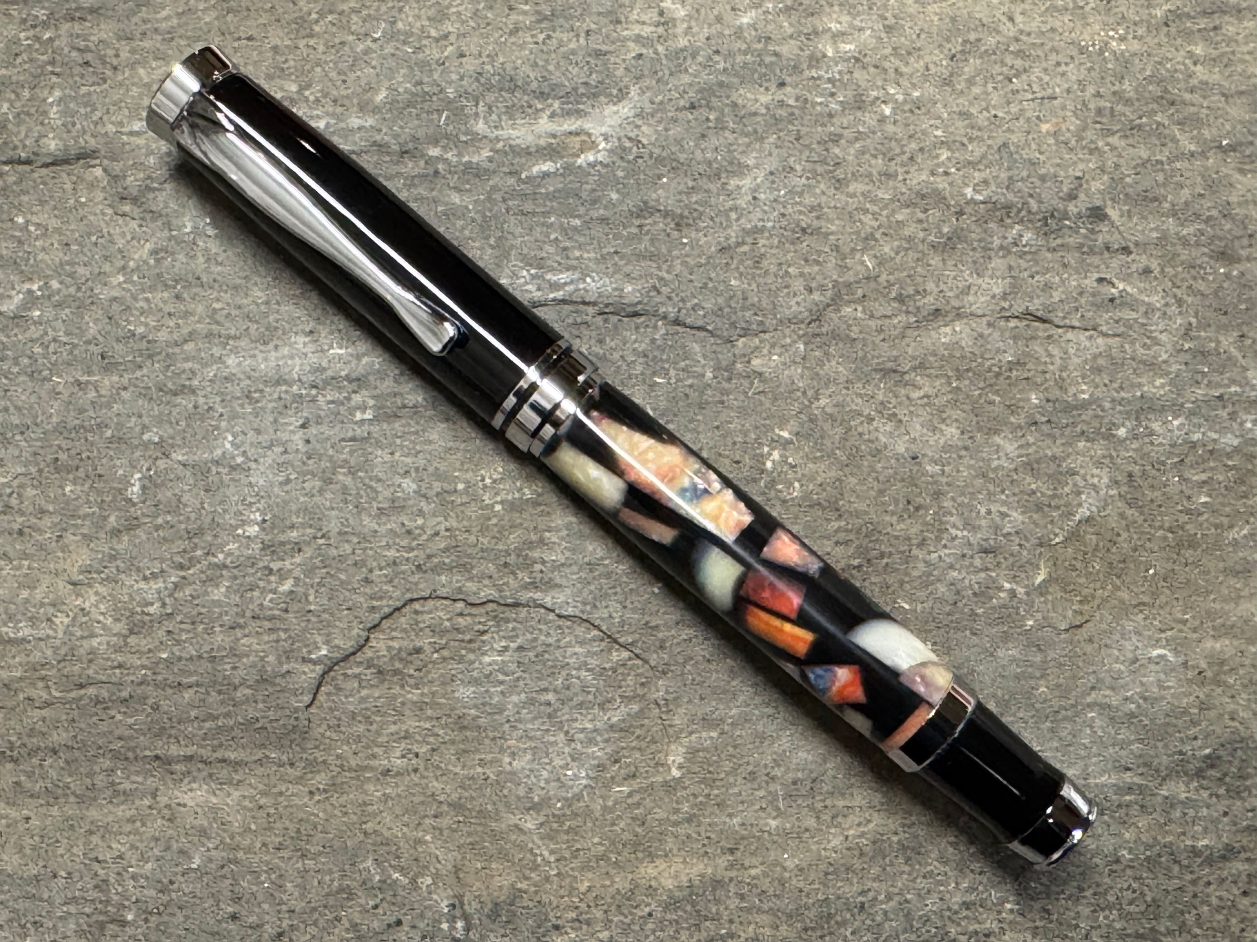 Kaleidoscope and Black Acrylic on Black and Chrome Rollerball