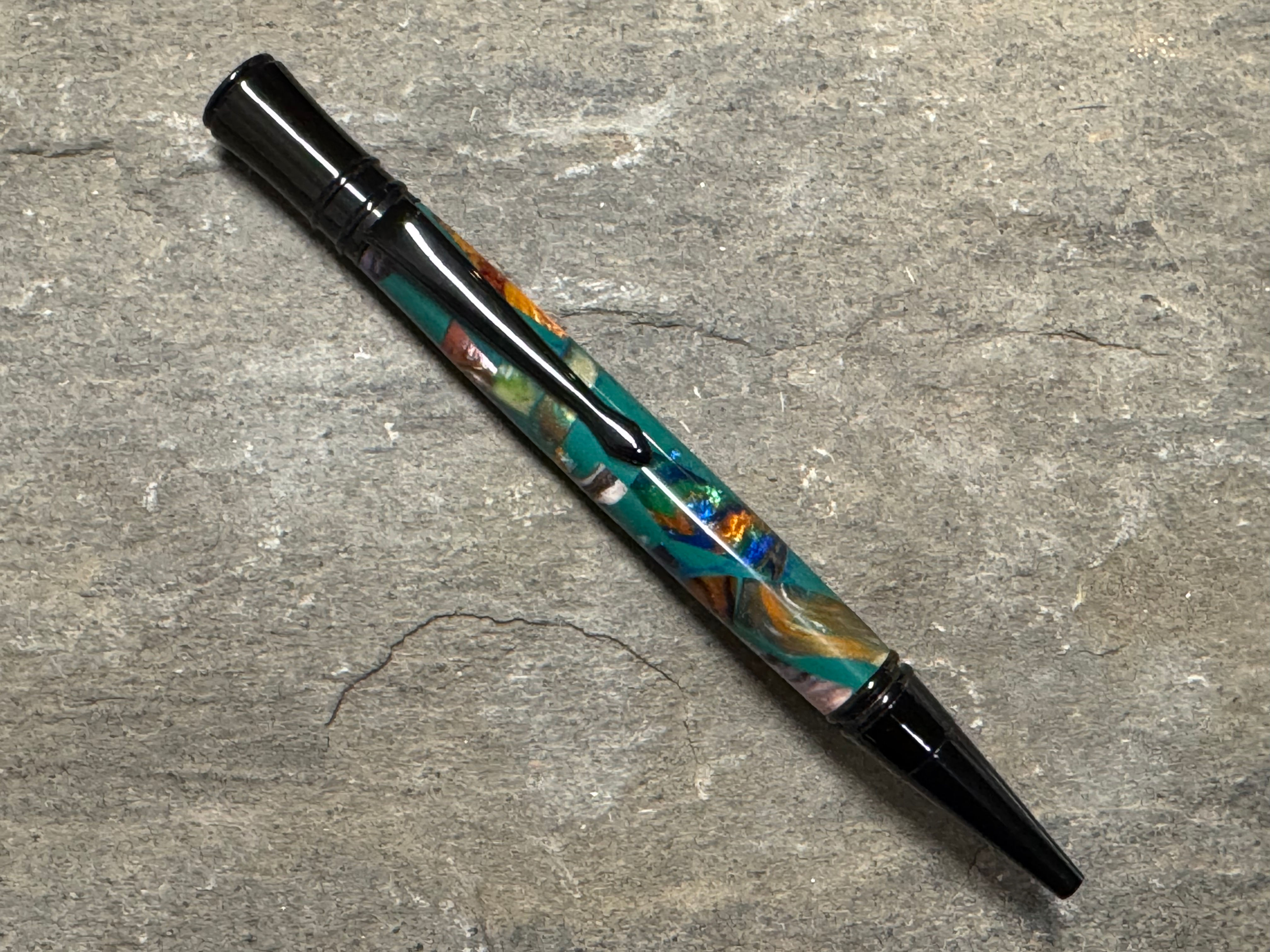 Teal Kaleidoscope Acrylic on Black Ballpoint