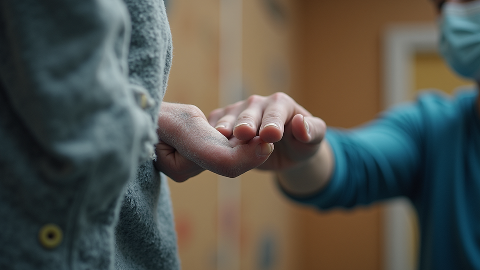 Close-up view of a physical therapist guiding a climber through finger strengthening exercises