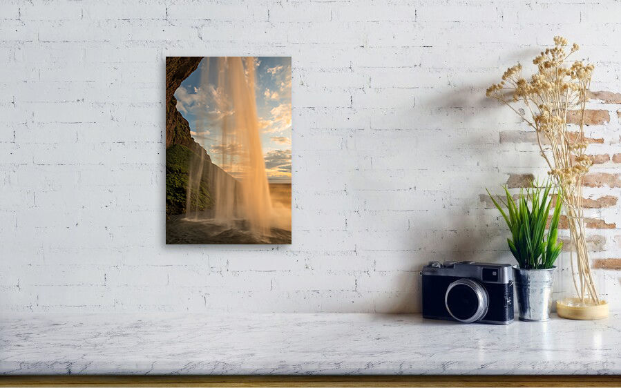 Thumbnail: Seljalandsfoss Waterfall at Sunset From the Back 30x20 cm Chromaluxe