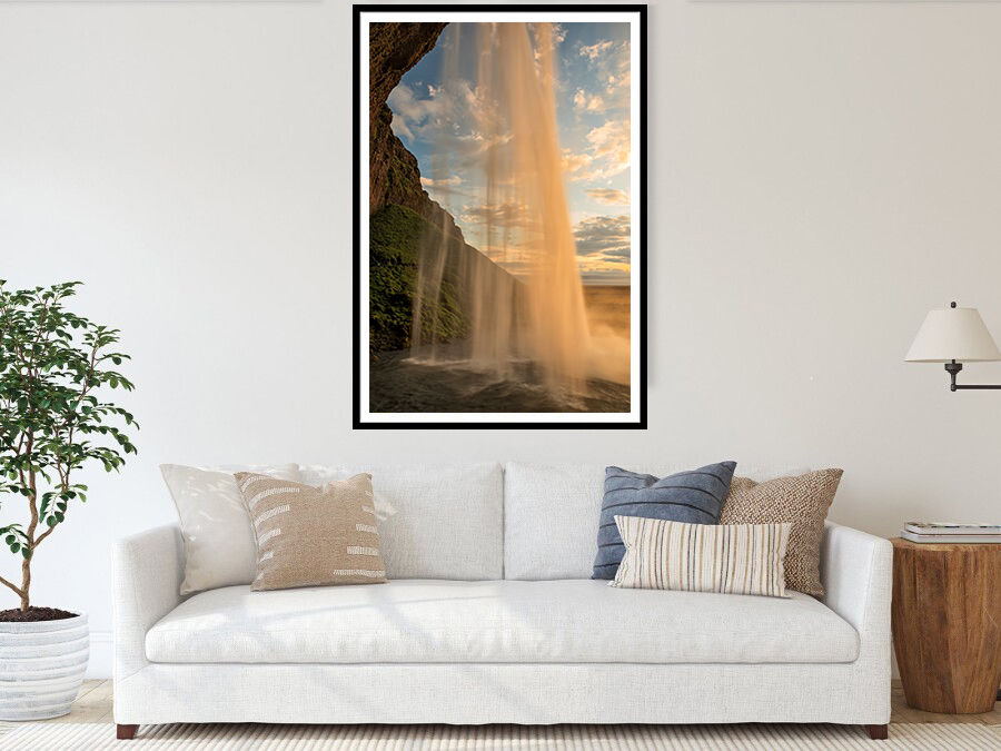 Thumbnail: Seljalandsfoss Waterfall at Sunset From the Back 120x80 cm