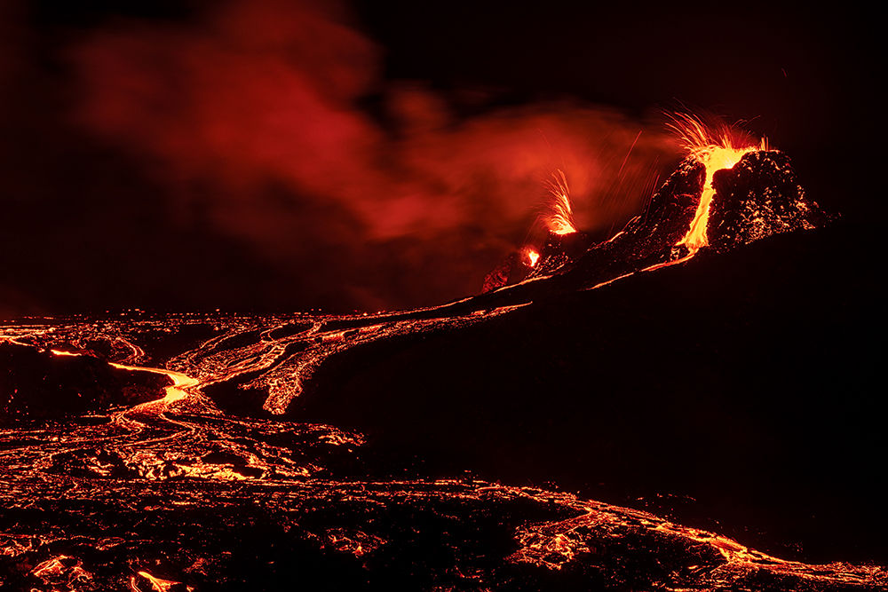 Fagradalsfjall Volcanic Eruption by Night, Iceland